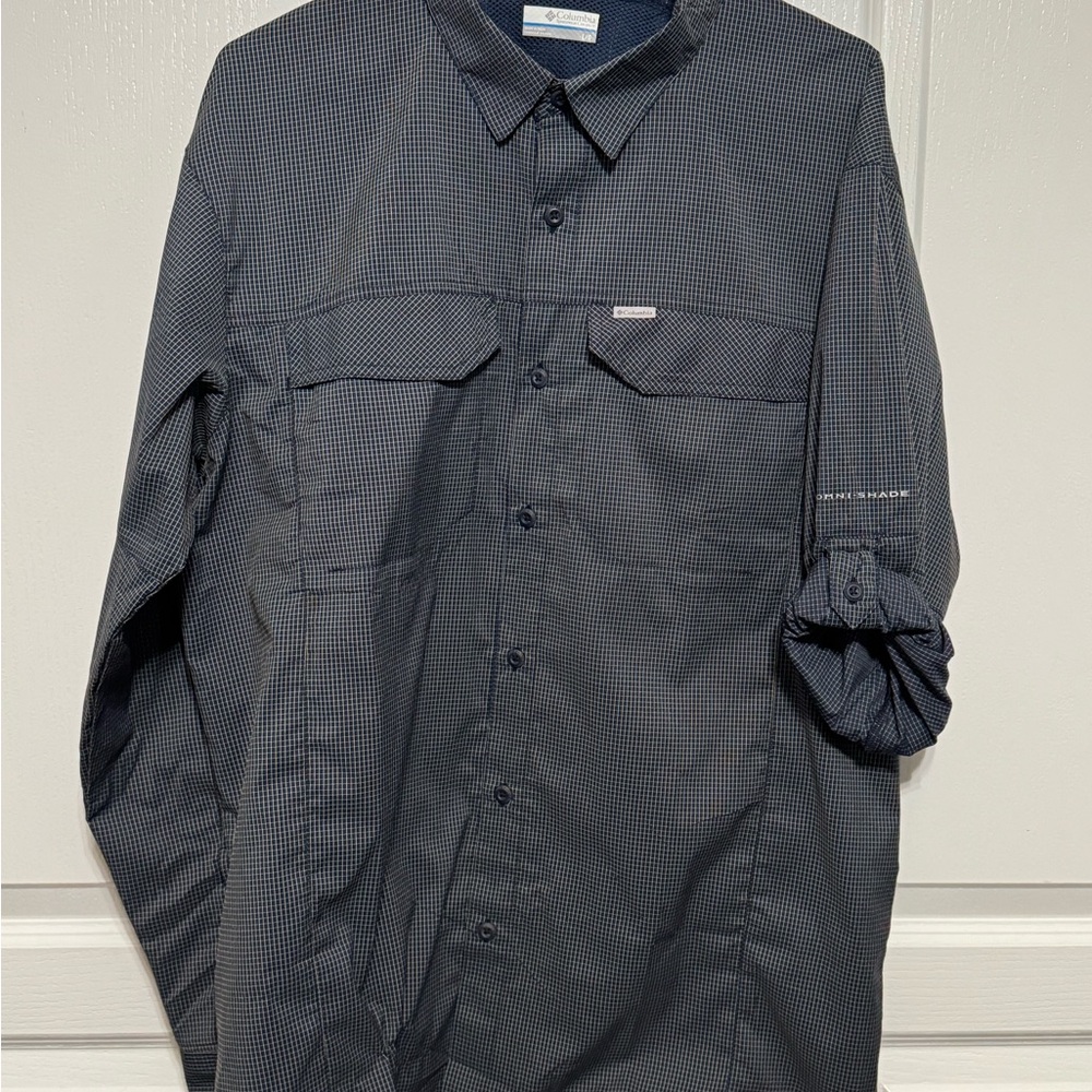 Columbia Men's Navy Checkered Casual Button Down Shirt